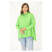 Şans Women's Plus Size Green Shirt with Buttons and Side Slits