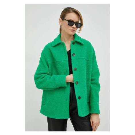Vlnená bunda Samsoe Samsoe zelená farba, prechodná