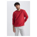 DEFACTO Red Regular Fit Crew Neck Cotton Basic Plain Sweatshirt