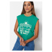 Trendyol Green 100% Cotton Printed Sleeveless Crop Crew Neck Knitted T-Shirt