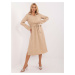 BÉŽOVÉ DÁMSKE MIDI ŠATY S ROZPARKOM LK-SK-509646.91-BEIGE