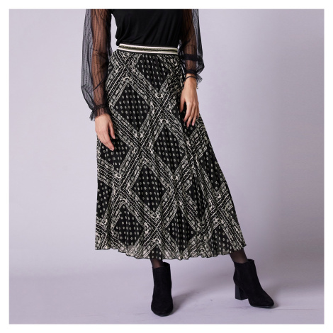 Blancheporte Dlhá plisovaná sukňa s potlačou čierna/ražná