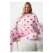 Trendyol Pink 100% Cotton Heart Knitted Pajama Set