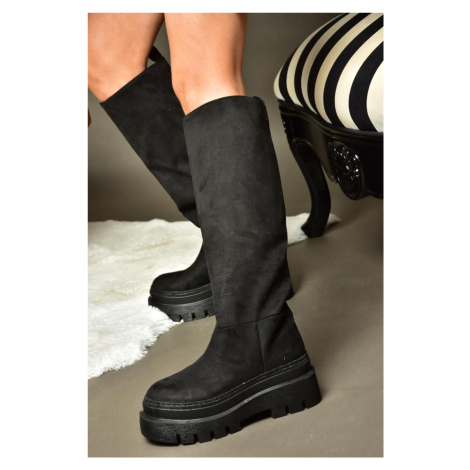 Fox Shoes R726947002 Women's Black Suede Chunky-Sole Boots