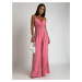 Pink jumpsuit with straps and wide legs