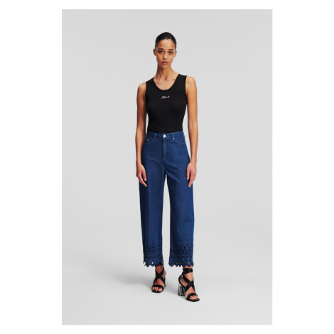 Džínsy Karl Lagerfeld Embroidered Denim Culottes Mid Blue Denim