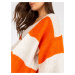 Dlhší voľný pletený kardigan - oranžová-smotanová -TW-SW-BI-M3022.29X-orange.ecru