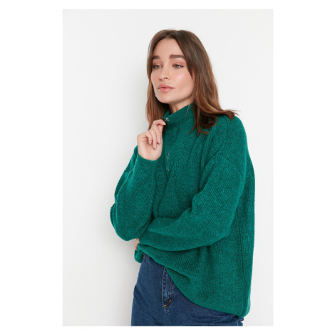 Trendyol Green Soft Textured Zipper Knitwear Sweater