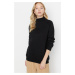 Trendyol Black Long Oversized Thick Knitted Sweatshirt with Fleece Inside