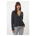 Trendyol Anthracite Wide Cut Both Detailed Wide Cut Knit Cardigan