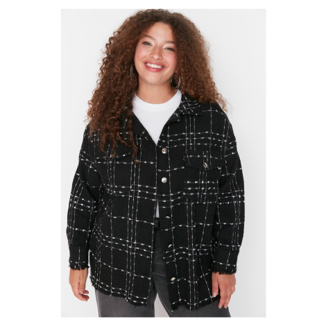 Trendyol Curve Black Tweed Long Sleeve Winter Woven Plus Size Shirt/Jacket