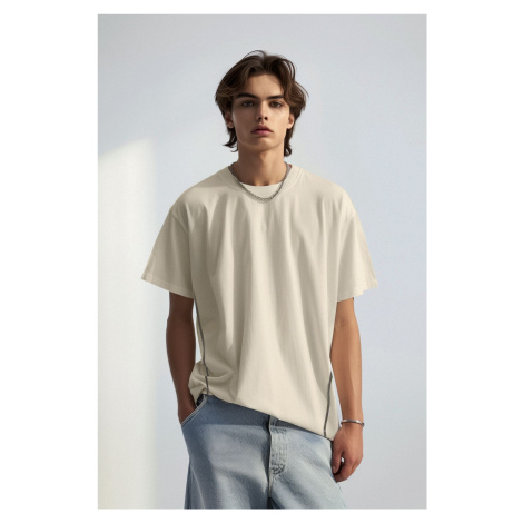 Trendyol Stone Oversize/Wide Cut More Sustainable Contrast Piping 100% Organic Cotton T-shirt