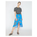 Koton Women's Blue Regular Waist Patterned Midi Skirt