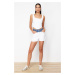 Trendyol White Color Block High Waist Denim Shorts