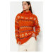 Trendyol oranžový rolák s mäkkou textúrou pletený sveter