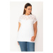 Şans Women's Plus Size White Blouse With Lace Front Robe And Sleeves