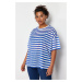 Trendyol Curve White-Blue Striped Transparent Oversize Knitted Linen Look Blouse