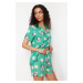 Trendyol Green Animal Pattern Viscose Woven Pajamas Set