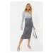 Trendyol Gray Knitted Mix Woven Dress