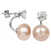 JwL Luxury Pearls Strieborné náušnice s pravou lososovú perlou a kryštálom 2v1 JL0216