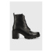 Kožené členkové topánky Wojas dámske, čierna farba, na podpätku, zateplené