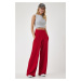 Happiness İstanbul Women's Red High Waist Scuba Palazzo Pants