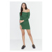 Trendyol Emerald Green Fitted Asymmetric Neck Open Shoulder Mini Ribbed Stretch Knit Dress