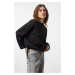 Trendyol Black Relaxed/Comfortable Pattern Stopper Detailed Knitted Sweatshirt