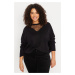 Trendyol Curve Black Tulle Detailed Off Shoulder Fine Knitwear Sweater