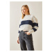 XHAN Navy Blue Openwork Color Gradient Sweater