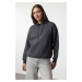 Trendyol Anthracite Oversize Thick Fleece Lined Hooded Knitted Sweatshirt