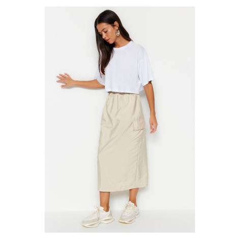 Trendyol Ecru Pocket Parachute Fabric Slit Woven Skirt