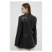 Kožené sako Calvin Klein čierna farba, jednoradové, jednofarebná