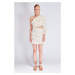Trendyol Ecru Glitter Printed Frilly Dress
