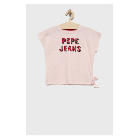 Detské bavlnené tričko Pepe Jeans ružová farba,