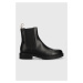 Členkové topánky BOSS Vanity dámske, čierna farba, na plochom podpätku, 50498795