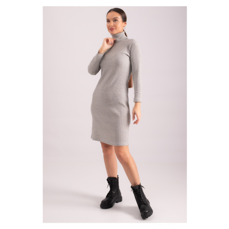 armonika Women's Gray Turtleneck Fitted Ribbed Camisole Dress