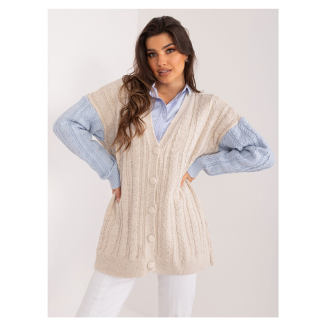 Beige and light blue cardigan with wool