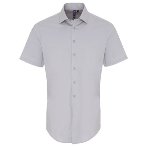 Premier Workwear Pánska bavlnená košeľa s krátkym rukávom PR246 Silver -ca. Pantone 428