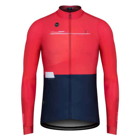 GOBIK Cyklistický dres s dlhým rukávom zimný - SUPERCOBBLE - červená/modrá