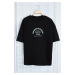 Trendyol Black Oversize/Wide Cut Text Printed T-Shirt