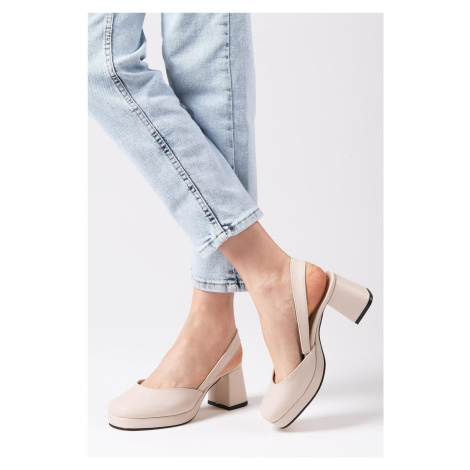 Mio Gusto Evita Women's Beige Open Platform Heeled Shoes