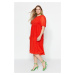 Trendyol Curve červené tkané šifónové šaty s balónovými rukávmi