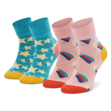 Happy Socks Súprava 2 párov vysokých detských ponožiek KSST19-6000 Farebná