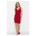 Trendyol Red V-Neck Fitted, Flexible Mini Knit Dress with Ribbons