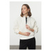 Trendyol Ecru Zippered Oversize/Wide Fit Plush Thick Knitted Sweatshirt