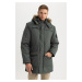 DEFACTO Water Repellent Hooded Faux Shearling Taffeta Coat Parka