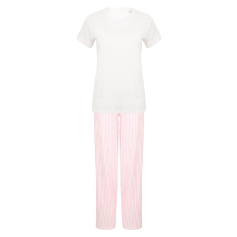 Towel City Detské dlhé bavlnené pyžamo v sade - Biela / ružová