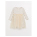 LC Waikiki Crew Neck Long Sleeve Tulle Detailed Baby Girl Dress