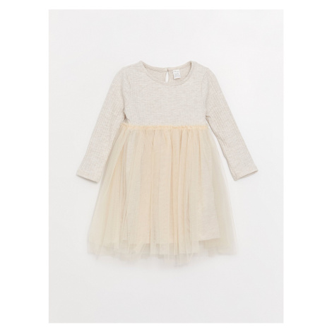 LC Waikiki Crew Neck Long Sleeve Tulle Detailed Baby Girl Dress